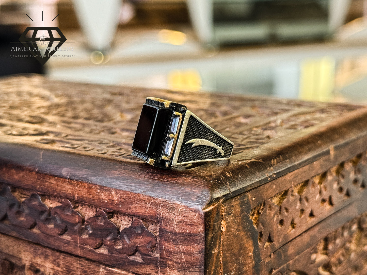 Pure 92.5 Italian Silver Black Aqeeq Ring