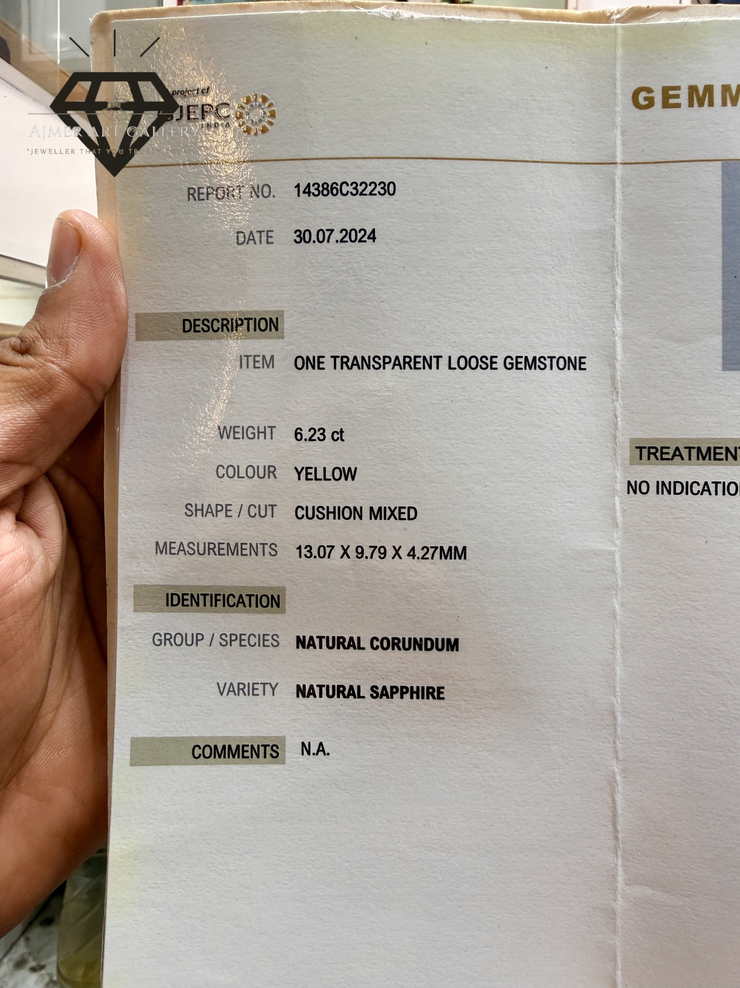 100% Natural Yellow Sapphire