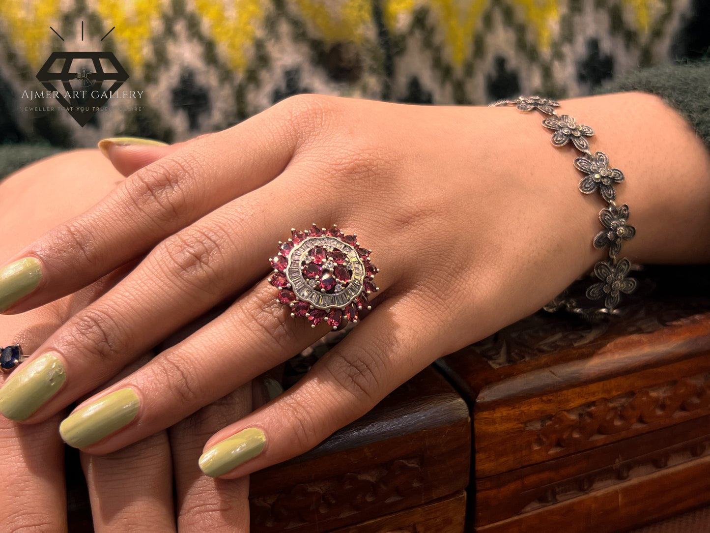 Beautiful pure 92.5 Italian Silver Ladies Ring with pink Color Stone Flower Design Ring