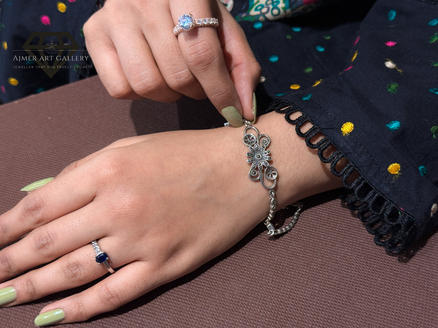 Pure 92.5 Italian Silver Marcasite Stone + Ladies Zulfikar Bracelet