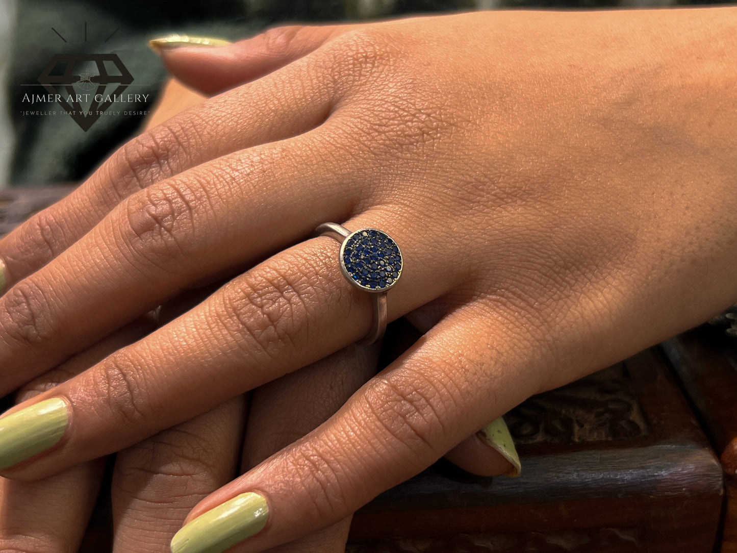 Pure 92.5 Italian Silver Ladies Ring with Blue American Diamond Ring