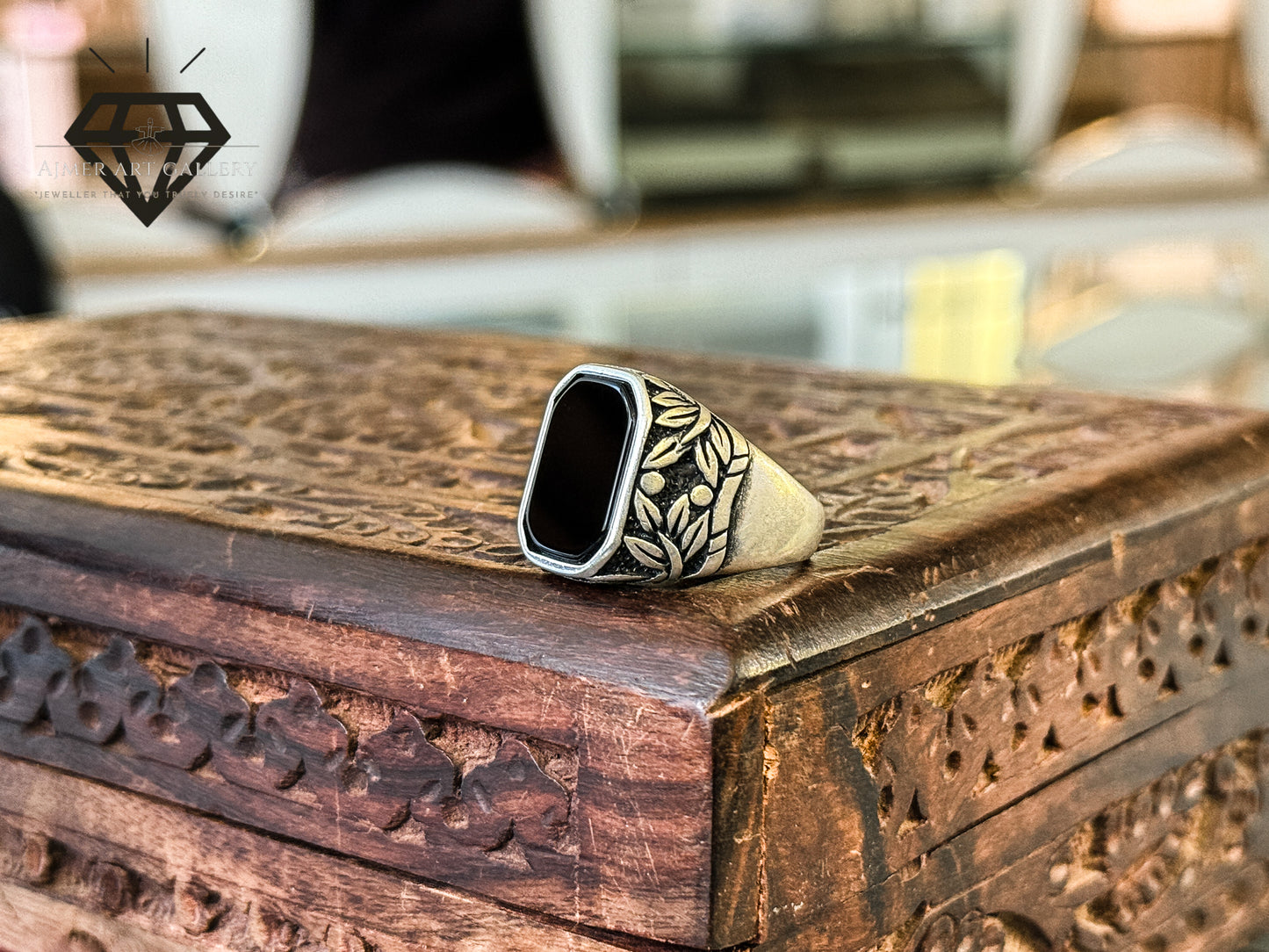 Pure 92.5 Italian Silver Black Aqeeq Ring