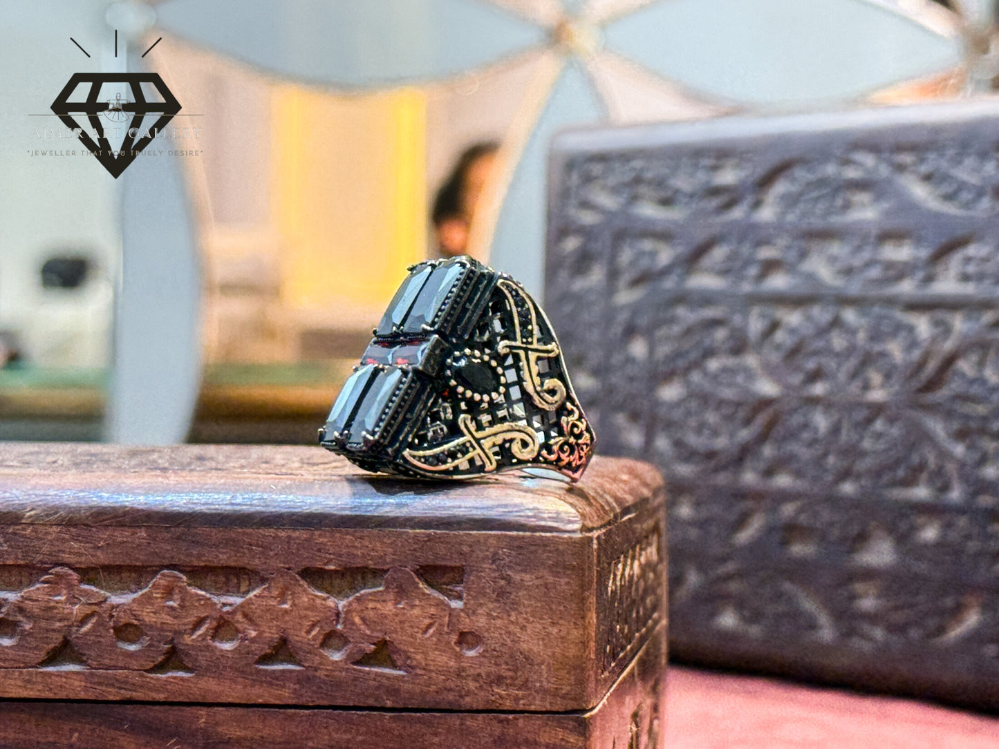 Four Square Black Zirconia Ring