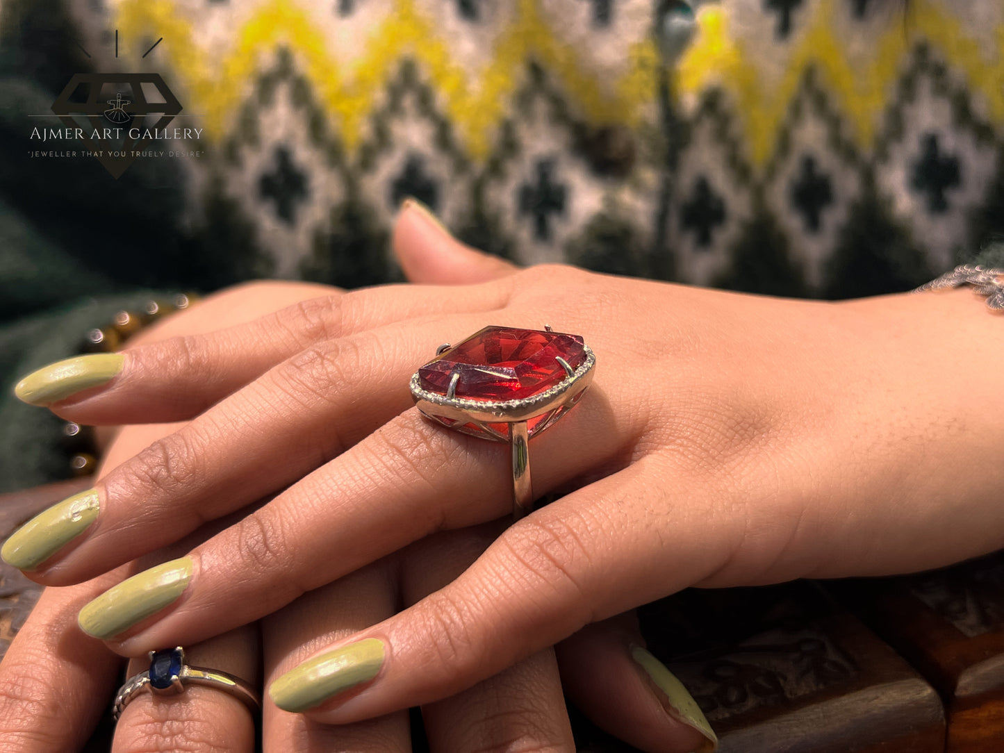 Pure 92.5 Italian Silver ladies Ring with Red Color Stone