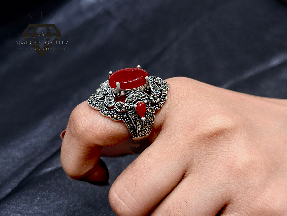 Red Aqeeq Couple Ring