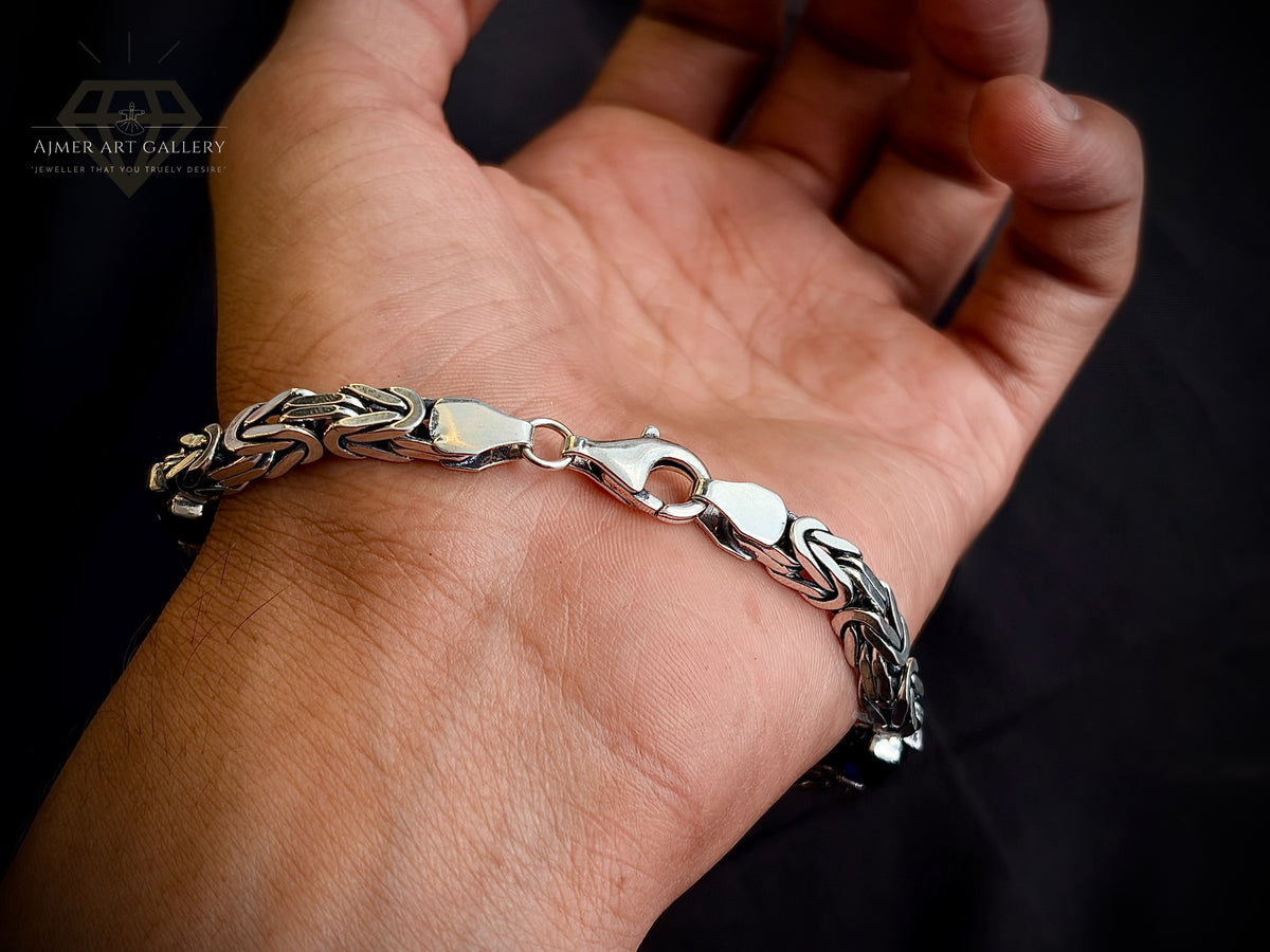 Men's Silver Bracelet with Blue Sapphire-Colour Stones