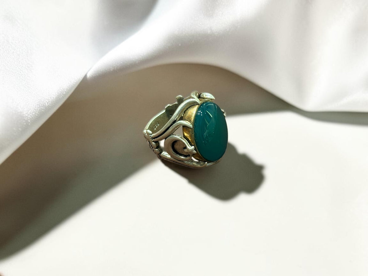 Green Aqeeq / Agate Ring