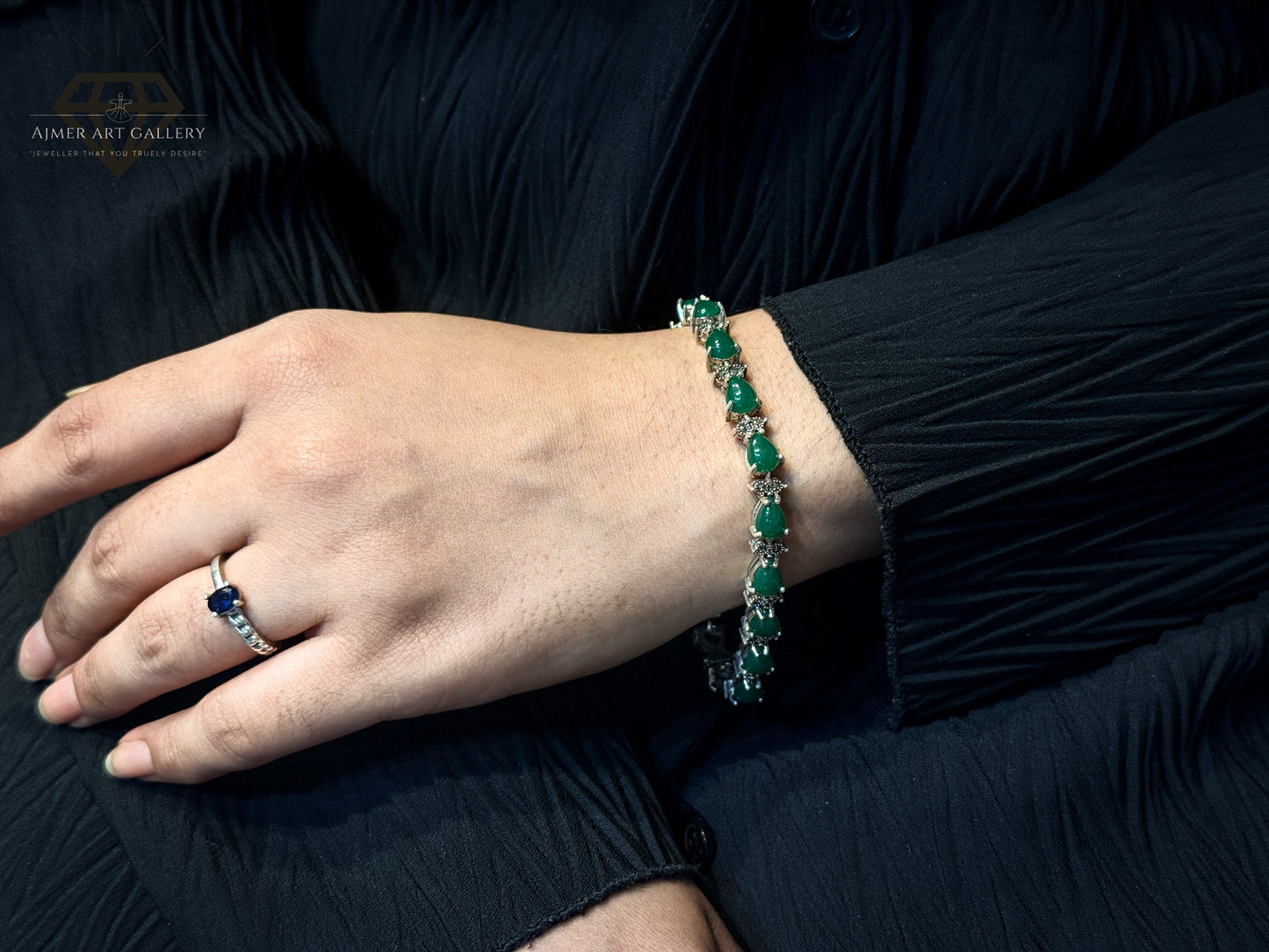 Marcasite Bracelet With Green Stone Detailing For Women
