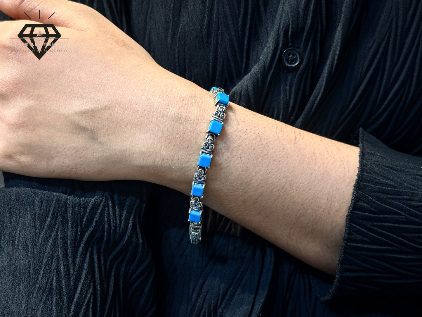 Marcasite Bracelet With Blue Stone Detailing For Women