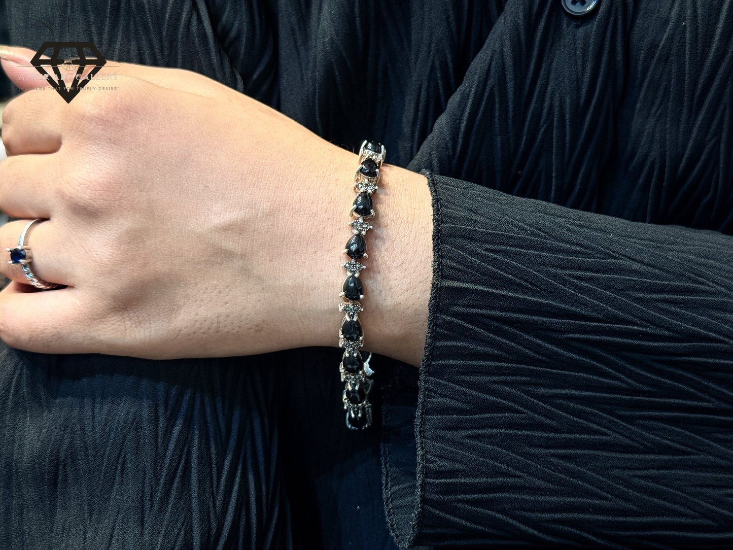 Marcasite Bracelet With Black Stone For Women