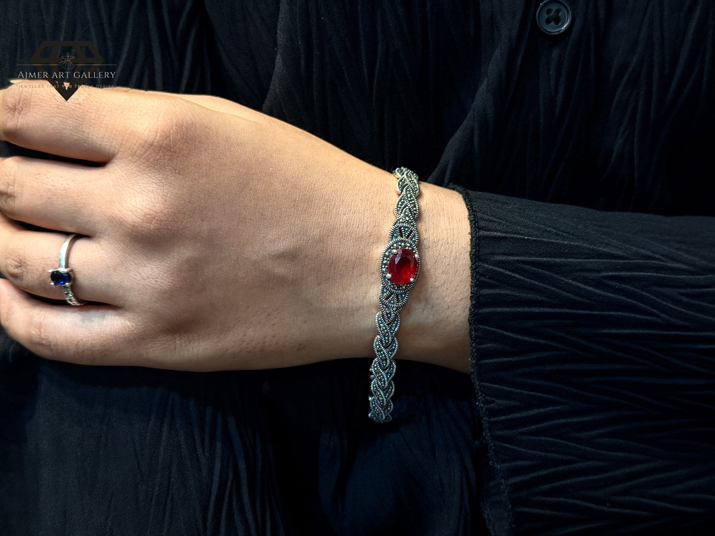 Marcasite Premium Bracelet With Red Stone For Women