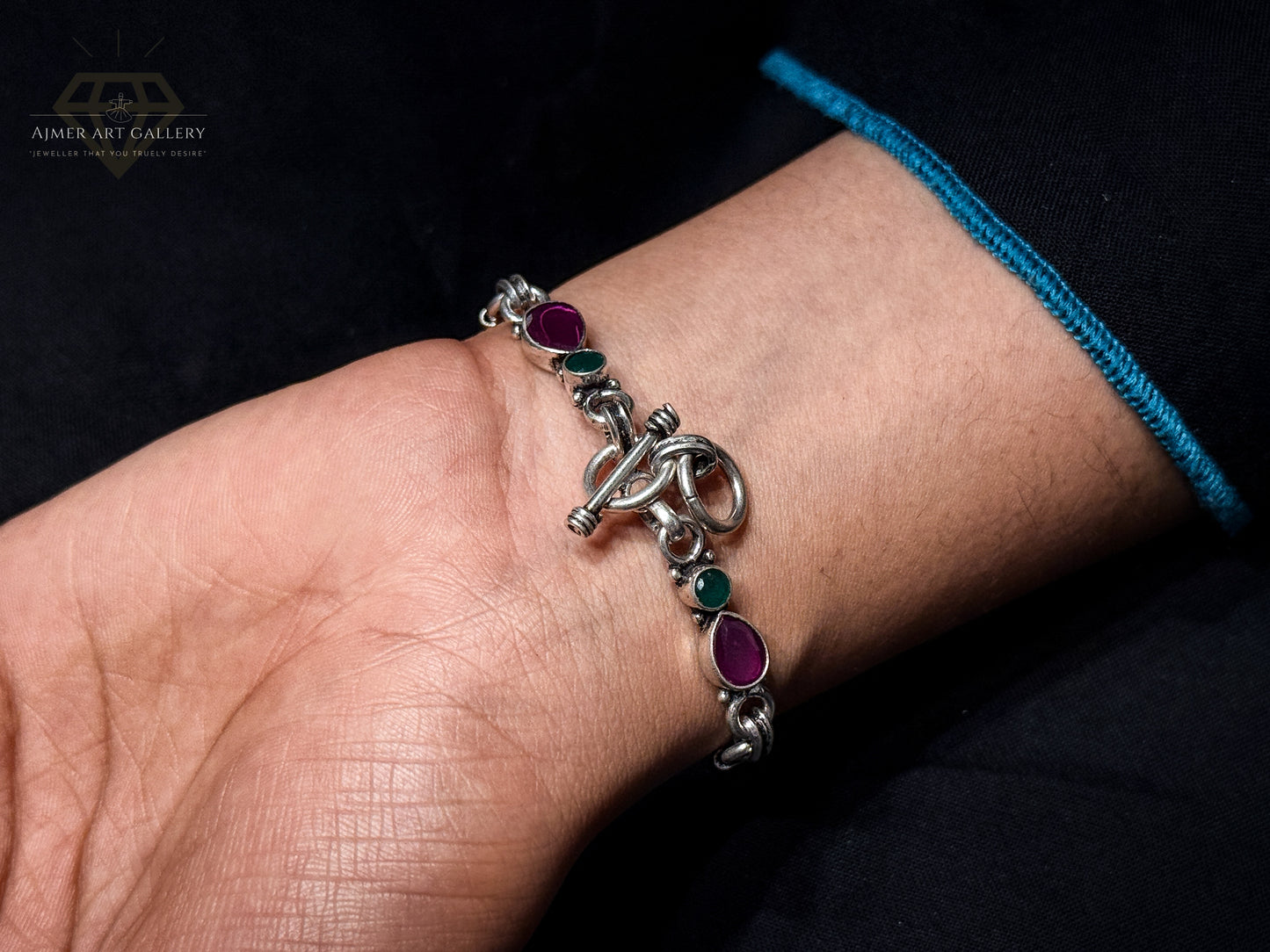 Premium Green Flower Design Gemstones Bracelet For Women