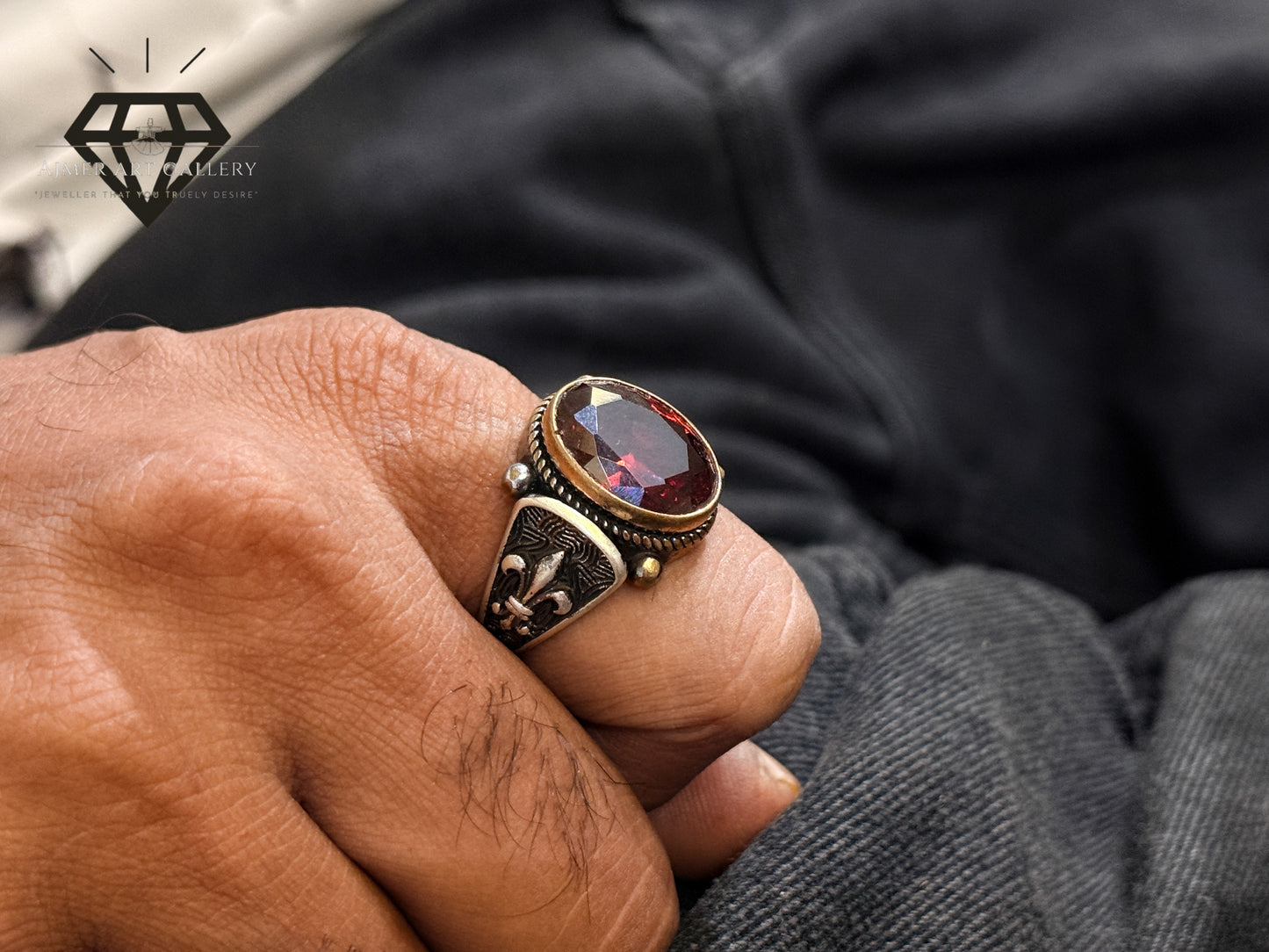 Red American Diamond Stone Designer Ring