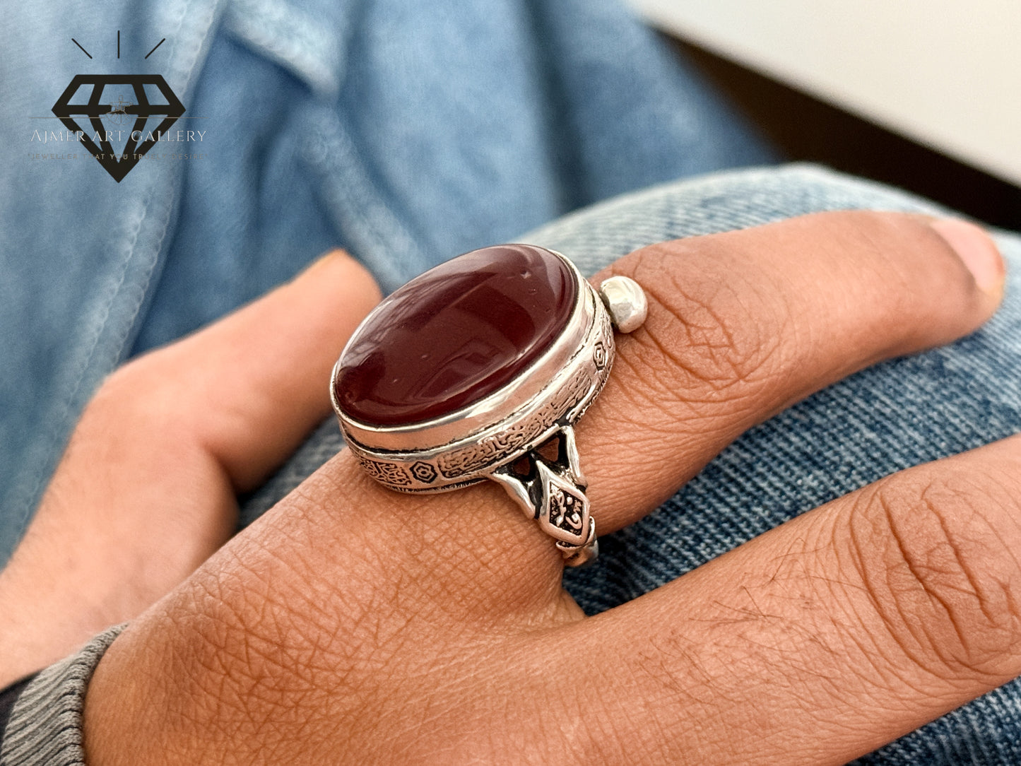 Red Aqeeq Ring with Attar/Perfume