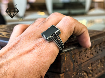 Pure 92.5 Italian Silver Black Aqeeq Ring