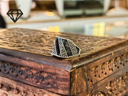 Pure 92.5 Italian Silver Black Aqeeq Ring