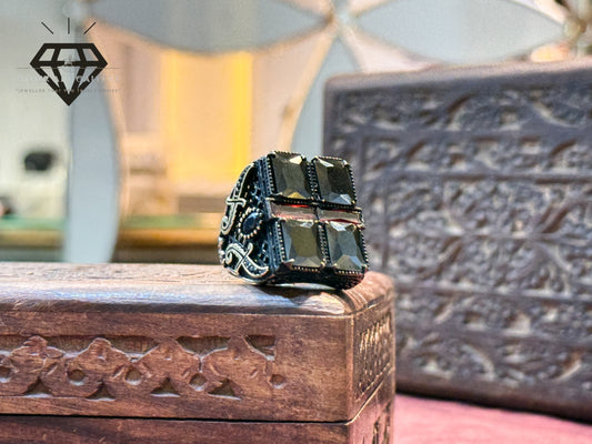 Four Square Black Zirconia Ring