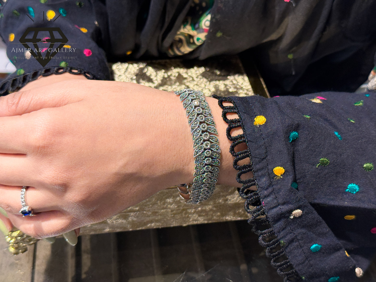 Pure 92.5 Italian Silver Marcasite Stone  Ladies Bracelet