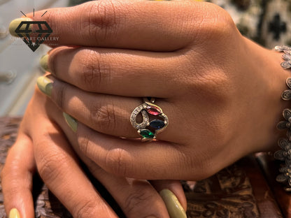 Pure 92.5 Italian Silver Multicolur Stone Ring
