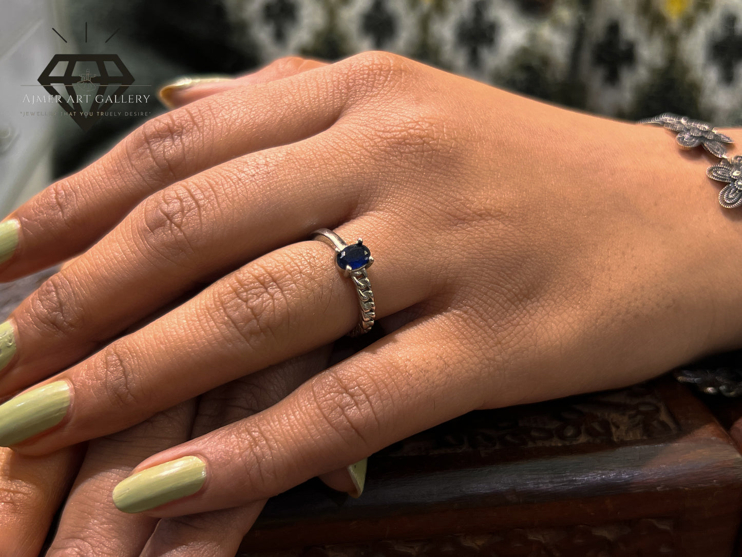 Pure 92.5 Italian Silver Blue Stone Ladies Ring Premium Design Ring