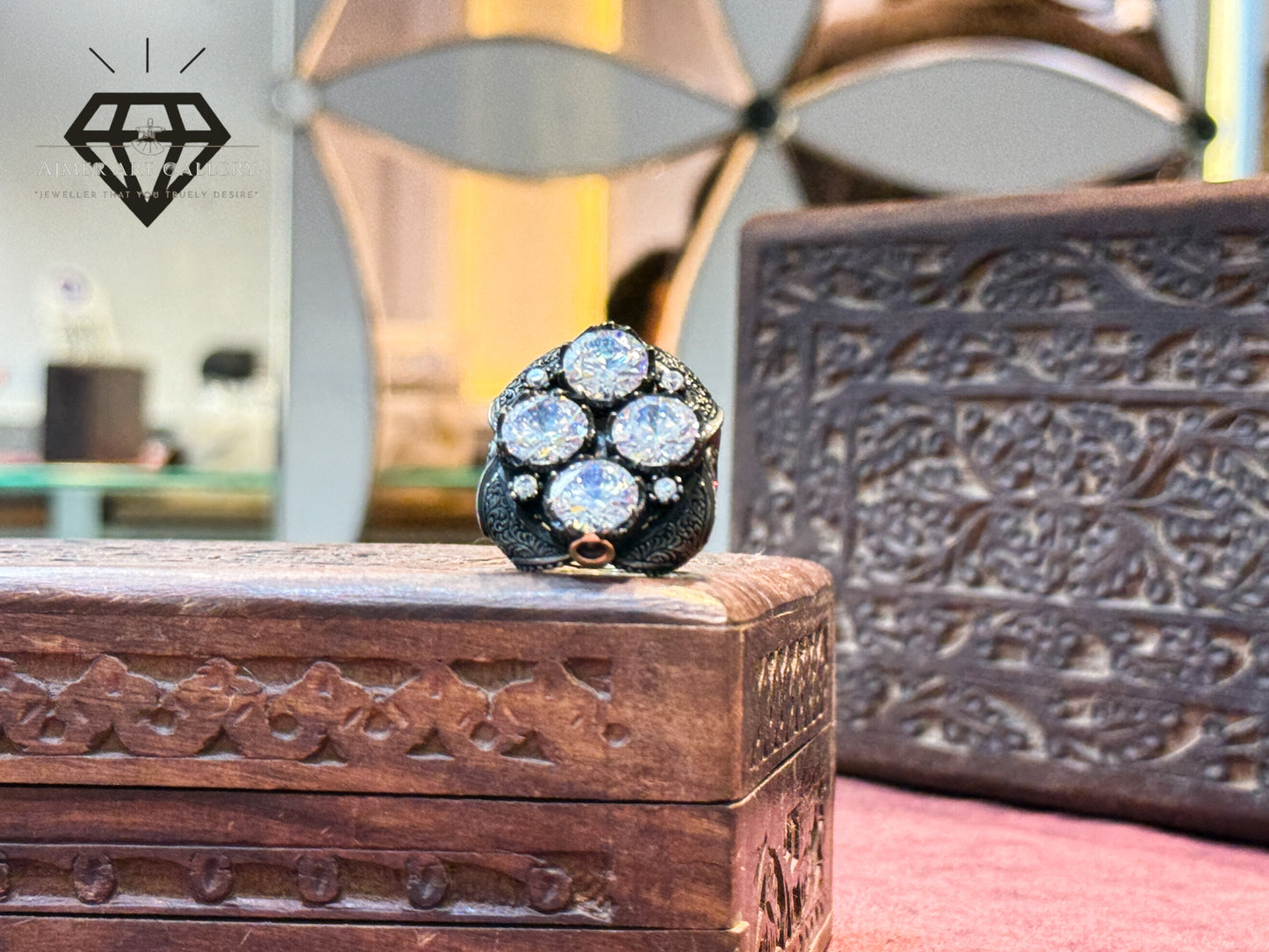Four Circle White Zircon Ring