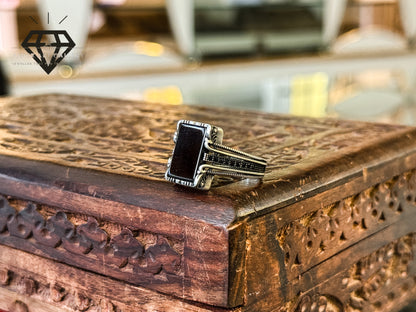 Pure 92.5 Italian Silver Black Aqeeq Ring