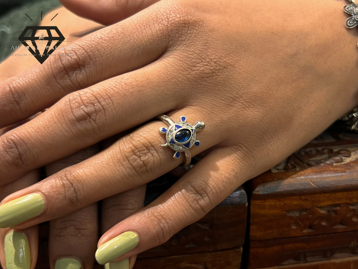 Pure 92.5 Italian Silver Turtle Design with ( blue Stone ) Ladies Ring
