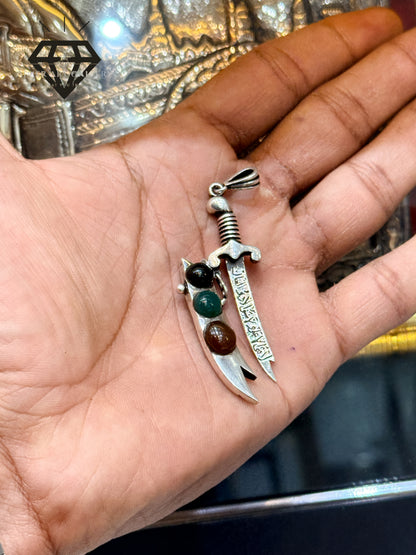 Zulfikar pendant with Aqeeq Stone