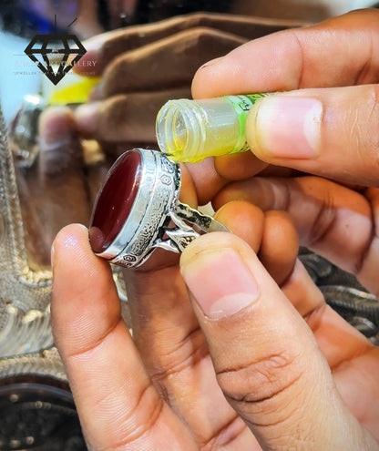 Red Aqeeq Ring with Attar/Perfume