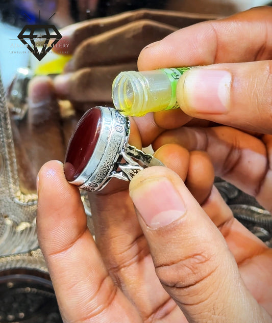 Red Aqeeq Ring with Attar/Perfume