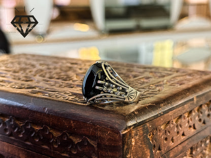 Pure 92.5 Italian Silver Black Aqeeq Ring