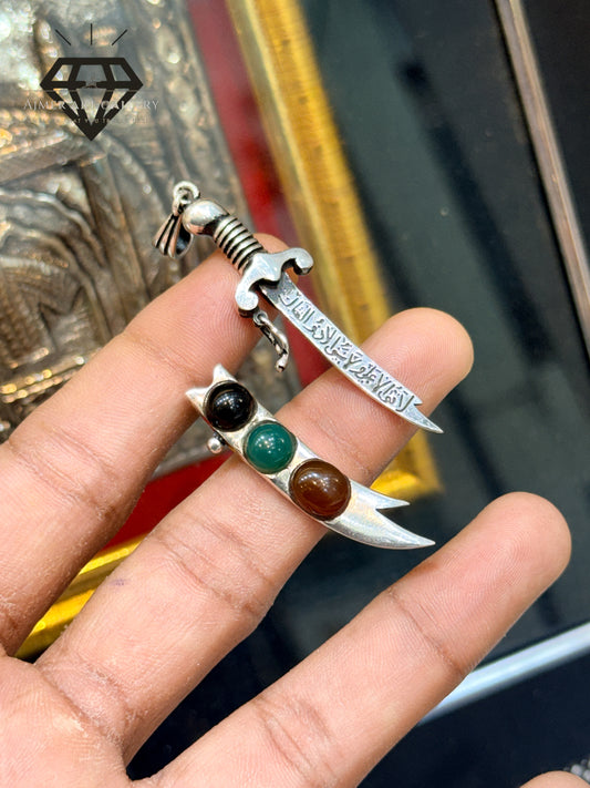Zulfikar pendant with Aqeeq Stone