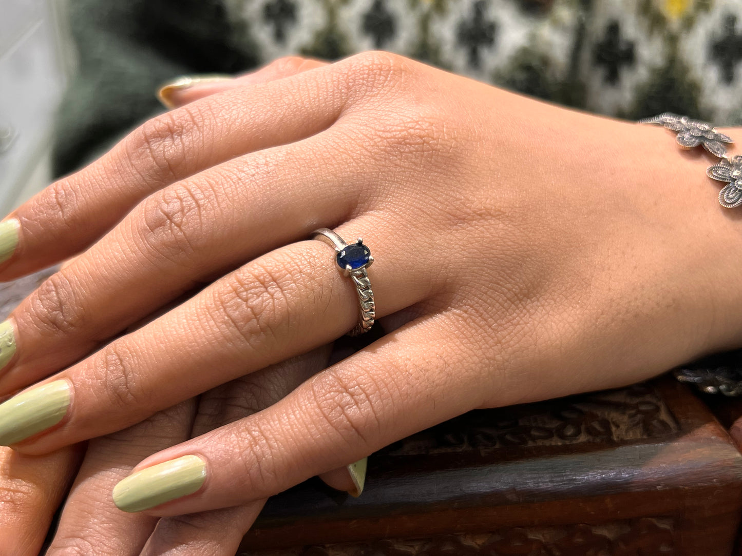 Pure 92.5 Italian Silver Blue Stone Ladies Ring Premium Design Ring