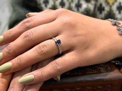 Pure 92.5 Italian Silver Blue Stone Ladies Ring Premium Design Ring