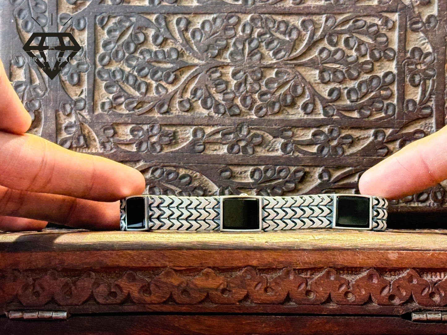 Black Aqeeq/Agate Silver Bracelet