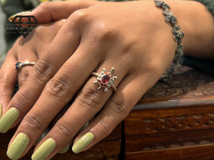 Elegant 92.5 italian Silver Ladies Ring Pink Stone