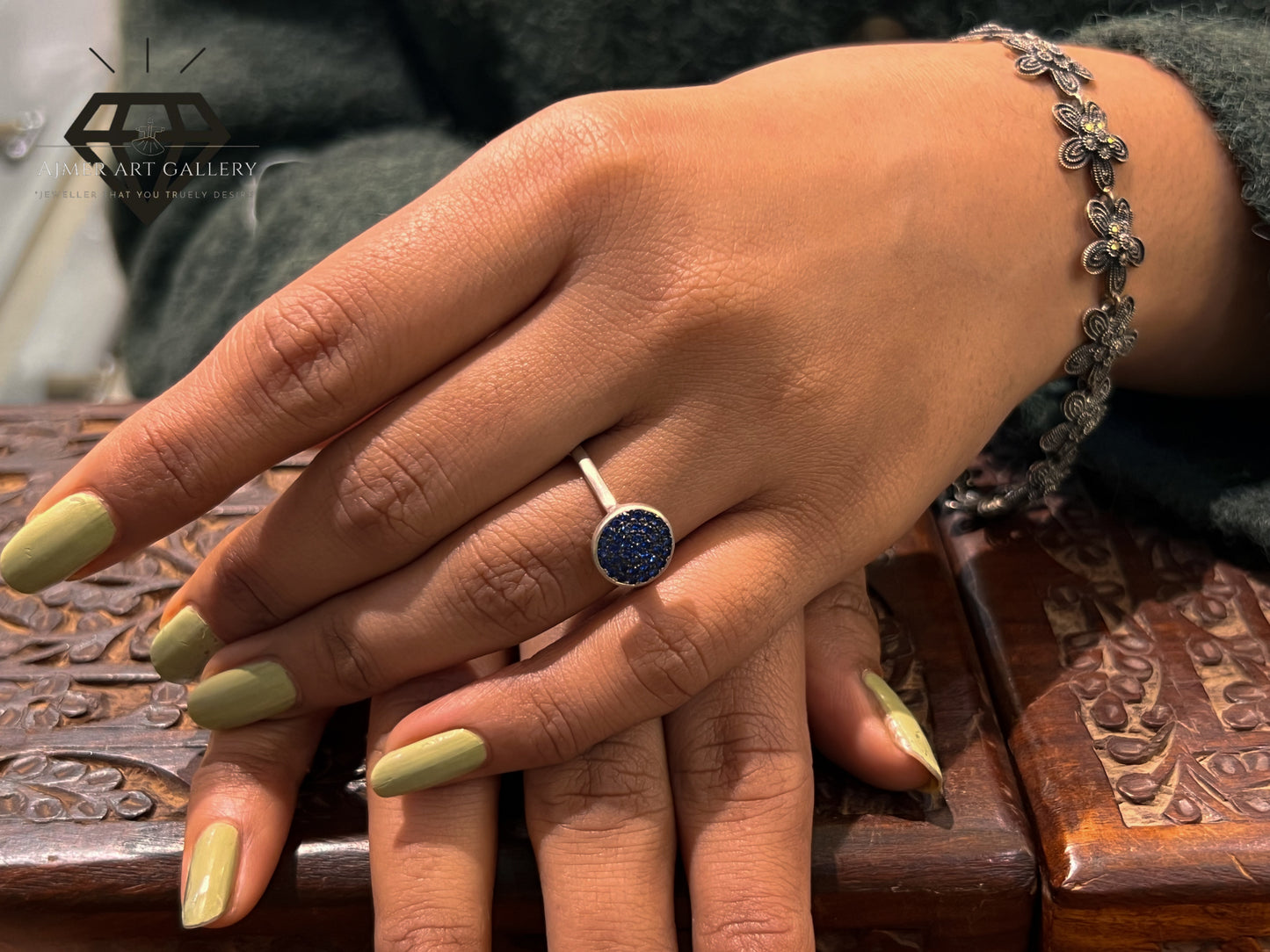 Pure 92.5 Italian Silver Ladies Ring with Blue American Diamond Ring