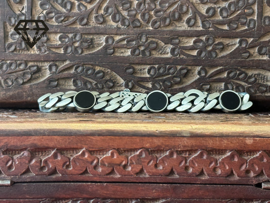 Black Aqeeq/Agate Silver Bracelet