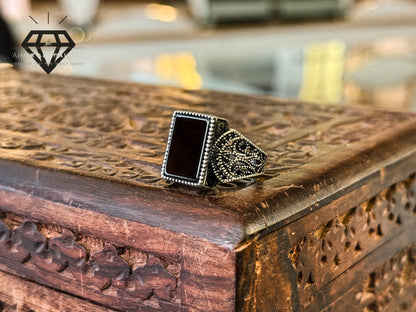 Pure 92.5 Italian Silver Black Aqeeq Ring