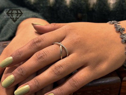 Pure 92.5 Italian Silver Ladies Ring Ring + Elegant X Cross Ring