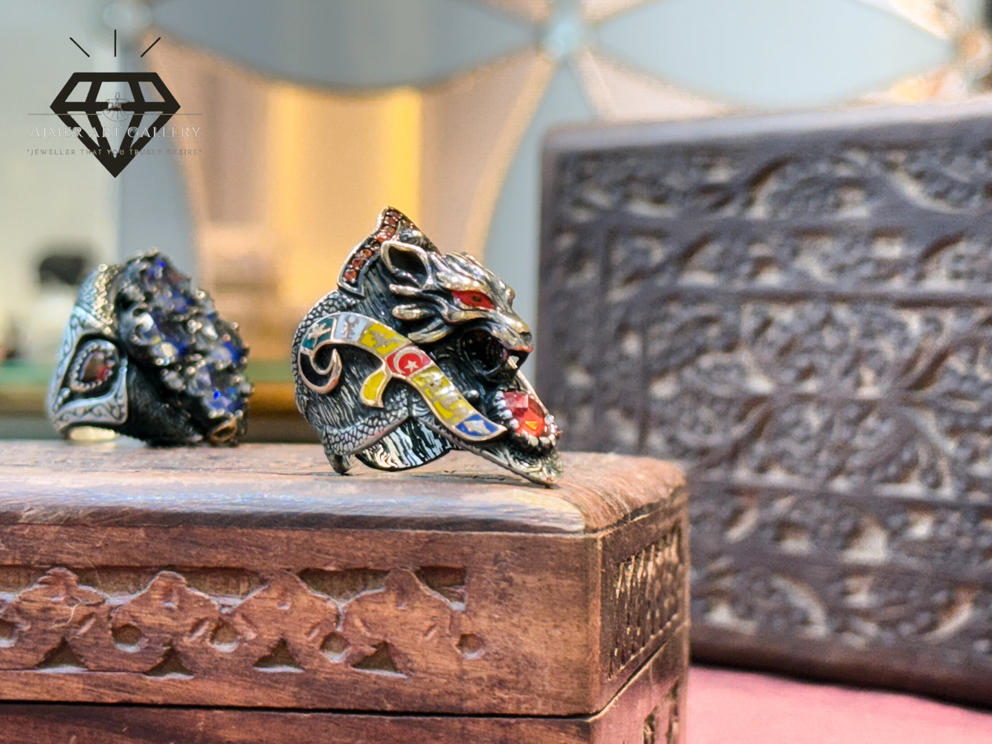 Oxidised Wolf Head Ring
