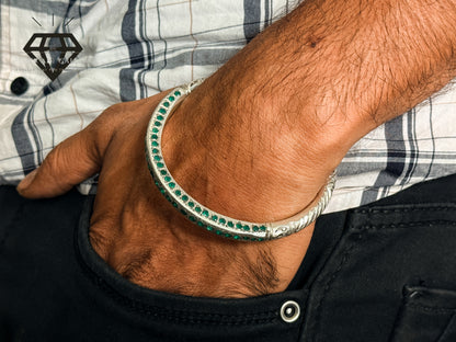 Pure 92.5 Italian Silver Kada with 100% Original Green Aqeeq in Turkish Design