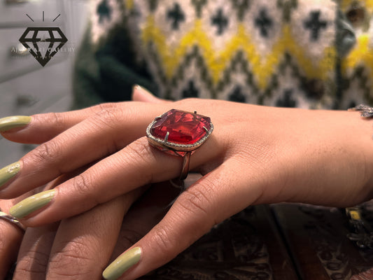 Pure 92.5 Italian Silver ladies Ring with Red Color Stone