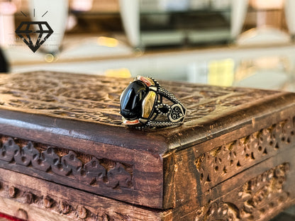 Pure 92.5 Italian Silver Black Aqeeq Ring