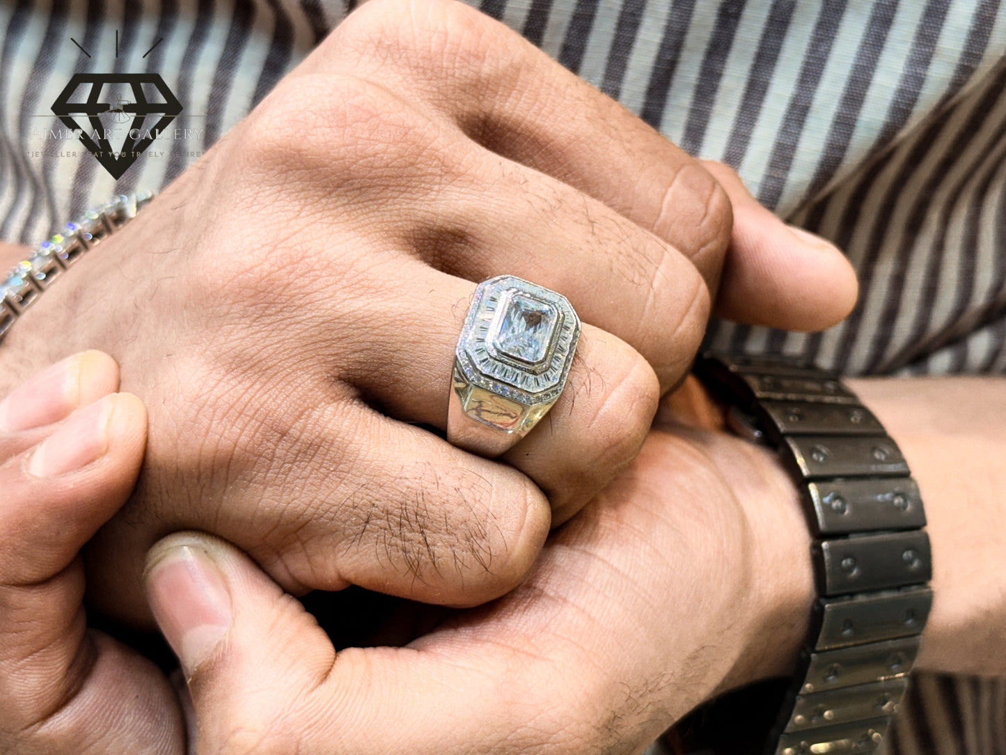 Pure 92.5 Italian Silver American Diamond Ring