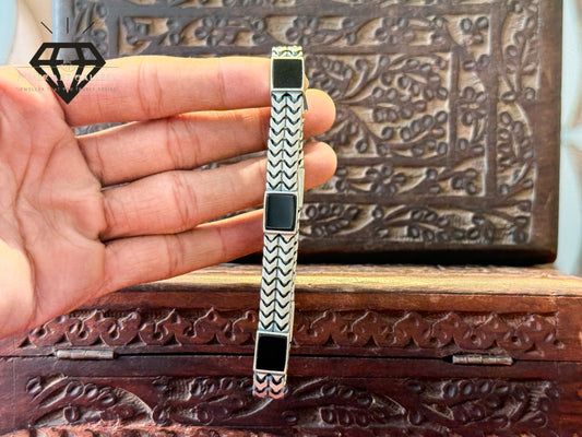 Black Aqeeq/Agate Silver Bracelet