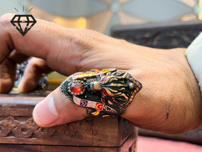 Oxidised Wolf Head Ring