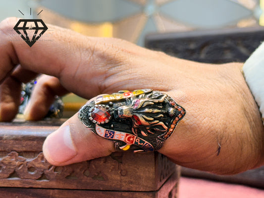 Oxidised Wolf Head Ring