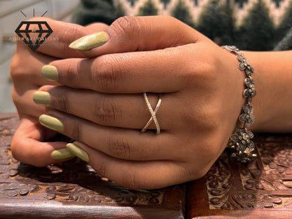 Pure 92.5 Italian Silver Ladies Ring Ring + Elegant X Cross Ring