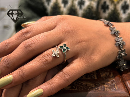 Pure 92.5 ltalian Silver Floral Adjustable Ladies Ring + Elegant & Stylish